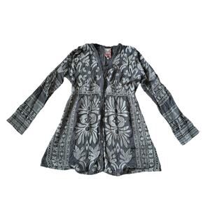 Johnny Was Grey Embroidered Top